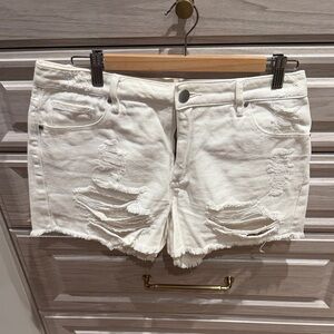 RACHEL Rachel Roy White Distressed Jean Shorts